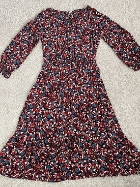 Old Navy Burgundy Floral Long-Sleeve Midi Dress